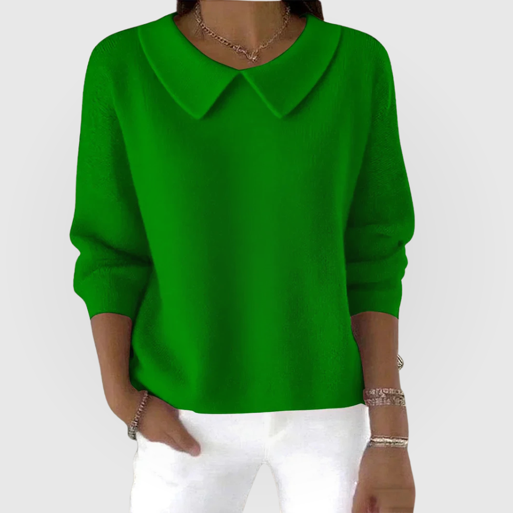 Bérénice | Pull Femme Col Claudine en Maille Douce Coupe Ample - Vert