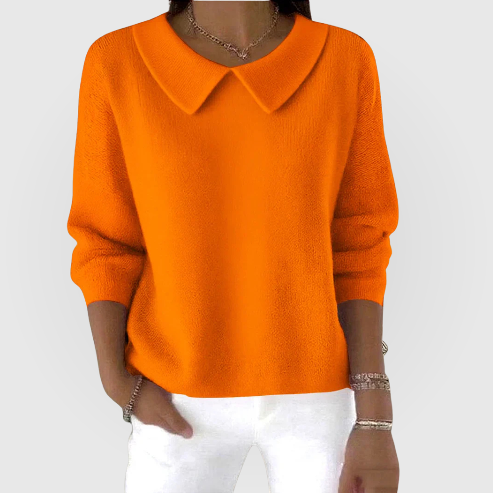 Bérénice | Pull Femme Col Claudine en Maille Douce Coupe Ample - Orange