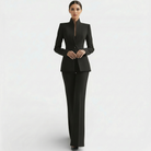 Bertille | Tailleur Pantalon Femme Blazer Cintré à Col Montant et Pantalon Évasé - vue 10
