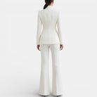 Bertille | Tailleur Pantalon Femme Blazer Cintré à Col Montant et Pantalon Évasé - vue 4
