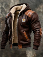 Bertrand | Blouson Vintage Homme Aspect Daim à Capuche Doublé Sherpa - Marron