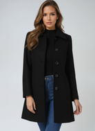 Blanche | Manteau Mi-Long Femme Doublé à Col Classique et Coupe Ajustée - Noir