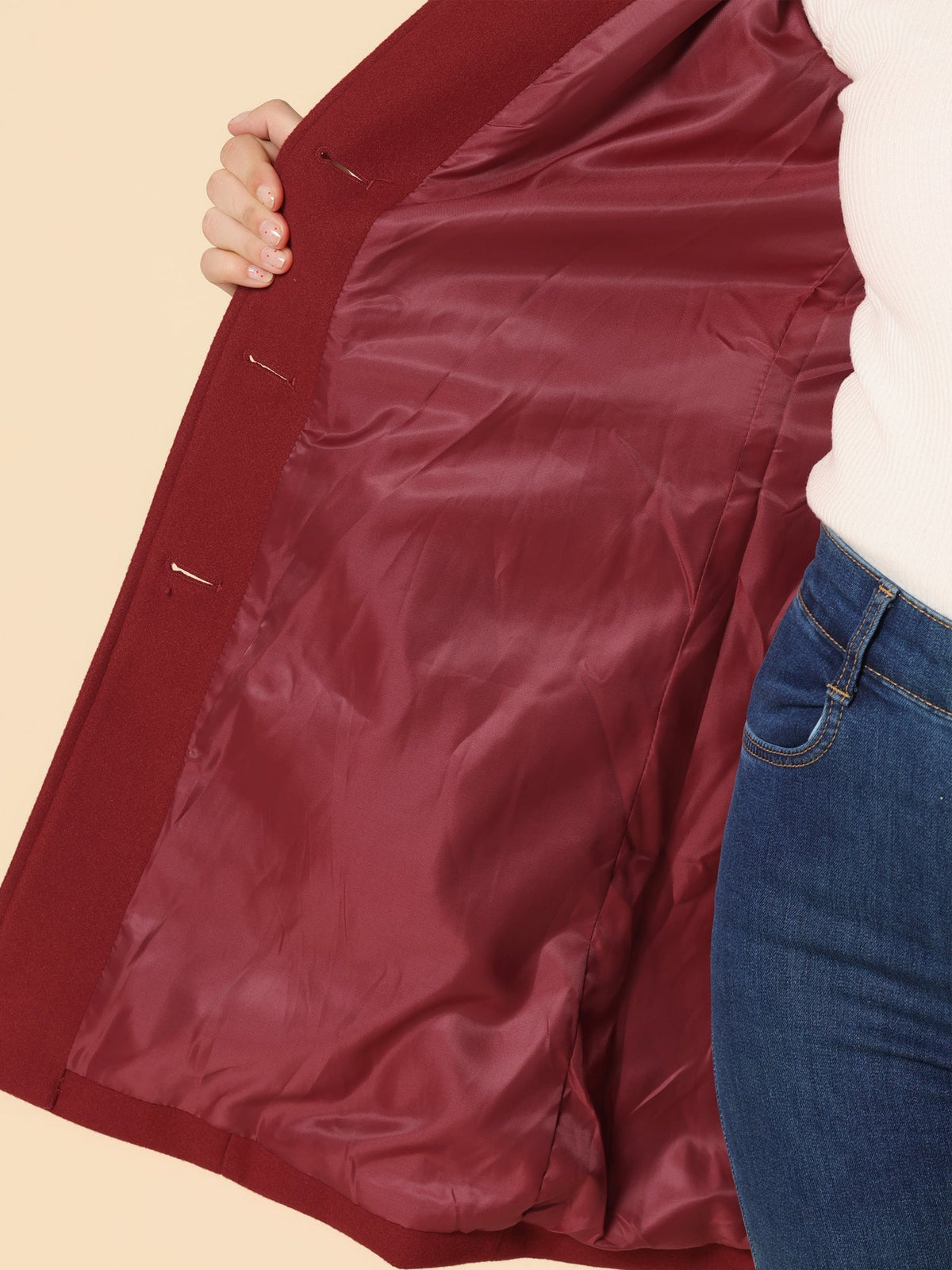 Blanche | Manteau Mi-Long Femme Doublé à Col Classique et Coupe Ajustée - vue 8