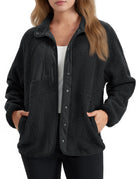 Brigitte | Veste Sherpa Femme à Col Rabattu et Boutons, Poches Latérales - Noir
