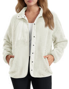 Brigitte | Veste Sherpa Femme à Col Rabattu et Boutons, Poches Latérales - Beige
