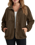 Brigitte | Veste Sherpa Femme à Col Rabattu et Boutons, Poches Latérales - Marron