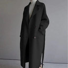 Capucine | Manteau Long Femme Toucher Laine Croisé à Ceinture et Doublure Douce - Noir