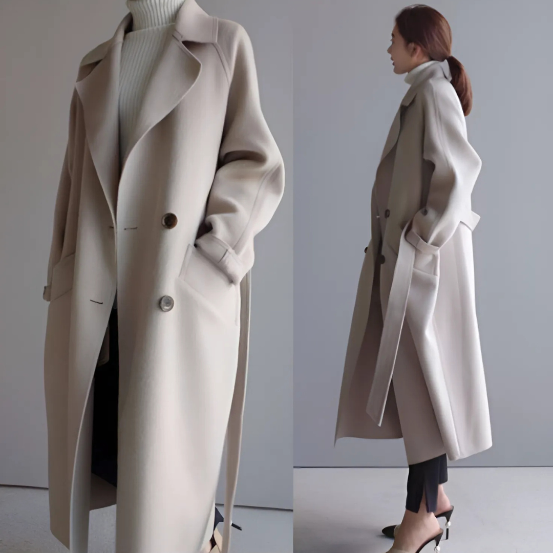Capucine | Manteau Long Femme Toucher Laine Croisé à Ceinture et Doublure Douce - vue 7