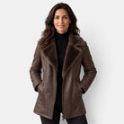 Cassandre | Veste Femme Effet Cuir Doublée Sherpa à Col Revers - Marron