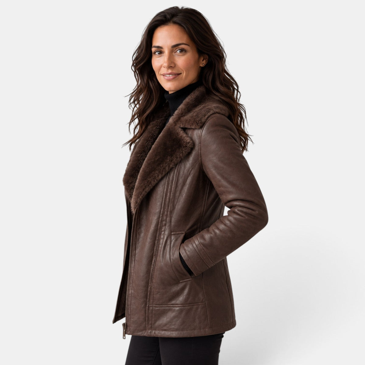 Cassandre | Veste Femme Effet Cuir Doublée Sherpa à Col Revers - vue 2