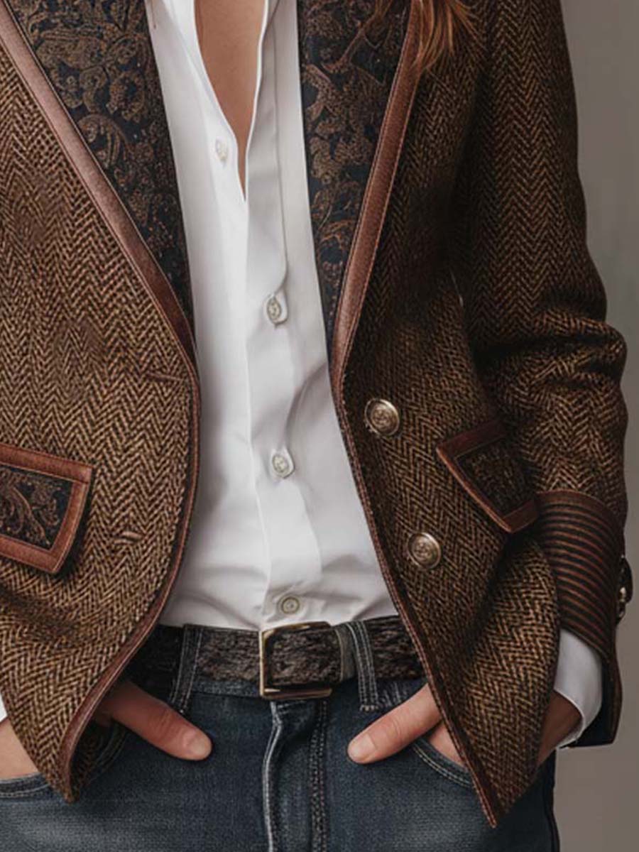 Ines Paris | Blazer femme chevrons à empiècements imprimés, coupe structurée