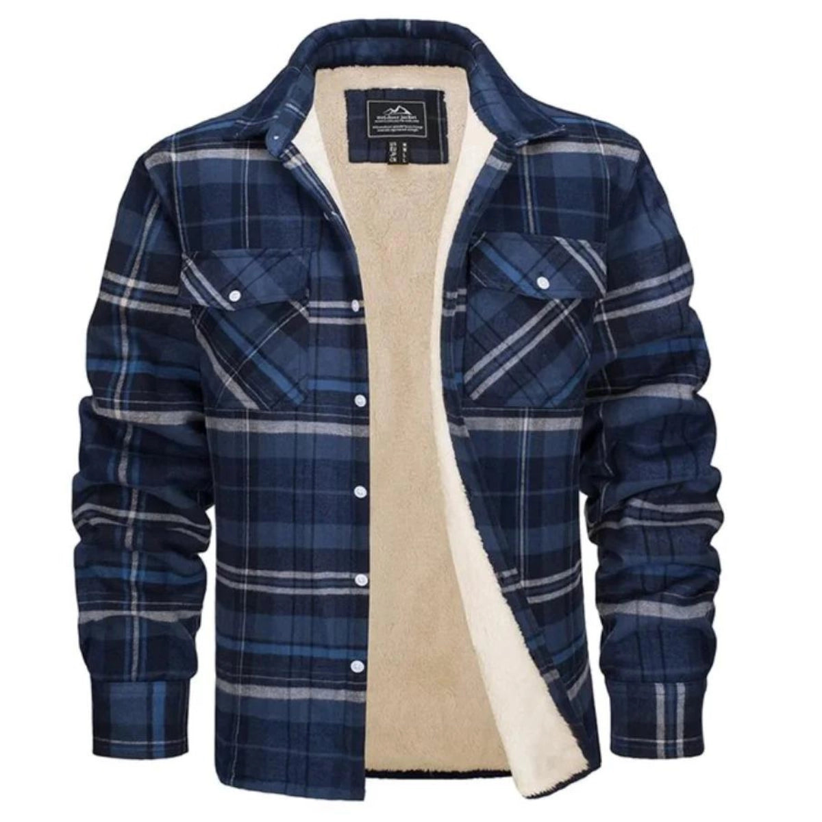 Charles | Surchemise Homme à Carreaux Doublée Sherpa - Bleu gris
