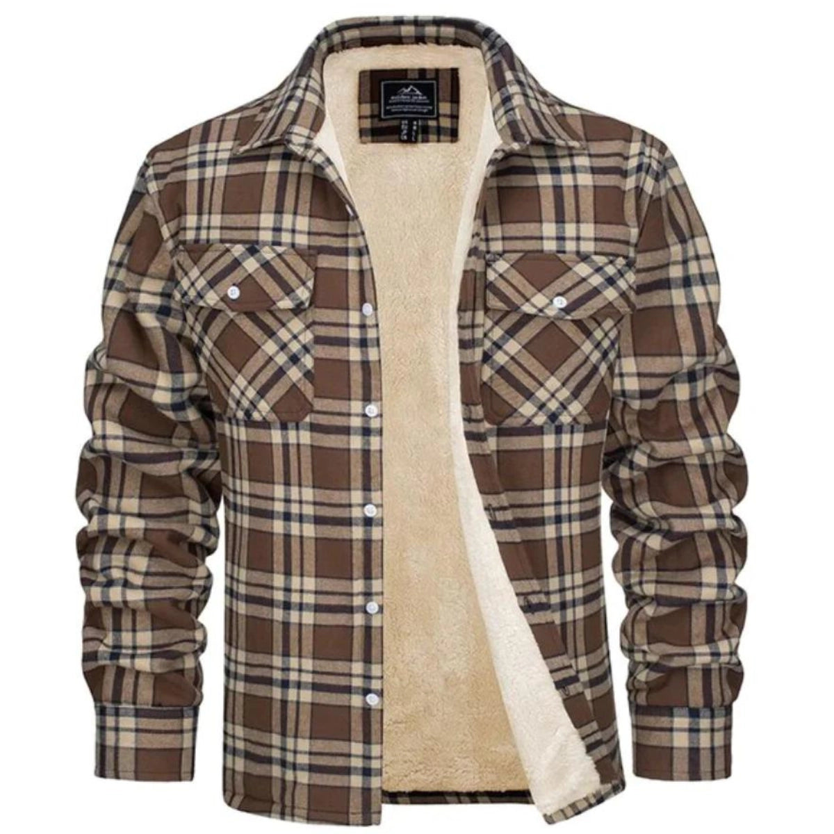Charles | Surchemise Homme à Carreaux Doublée Sherpa - Marron et beige