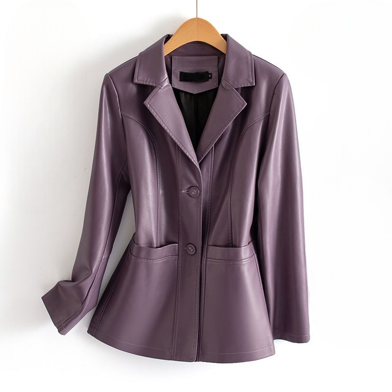 Charlotte | Veste Cintrée Effet Cuir Femme à Poches Plaquées - Violet