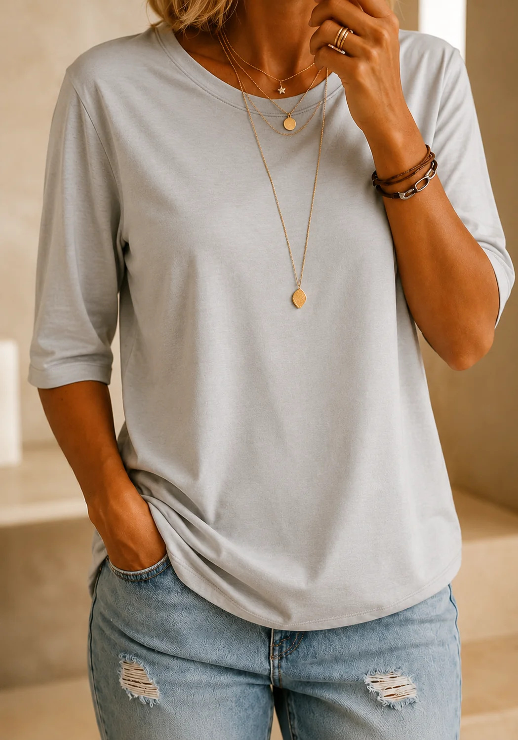 Ines Paris | T-shirt femme col rond manches trois-quarts