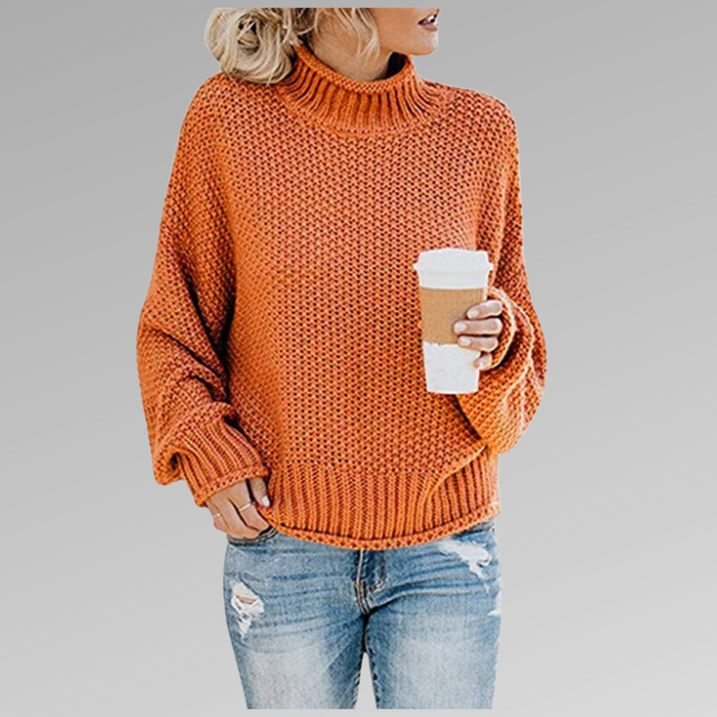 Christelle | Pull Femme Col Montant en Grosse Maille Texturée - Orange