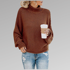 Christelle | Pull Femme Col Montant en Grosse Maille Texturée - Rouille