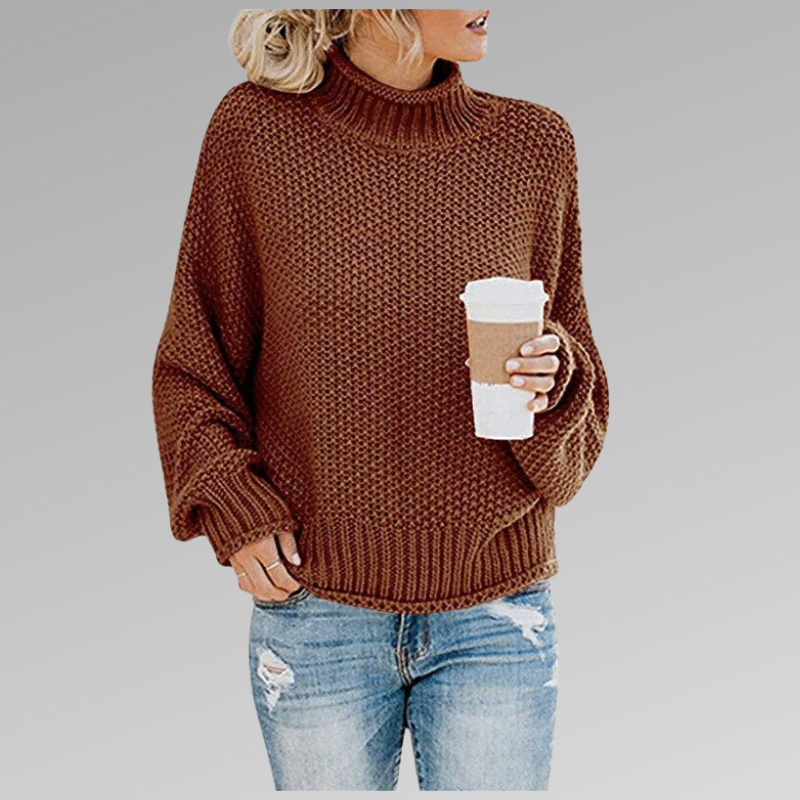 Christelle | Pull Femme Col Montant en Grosse Maille Texturée - Rouille