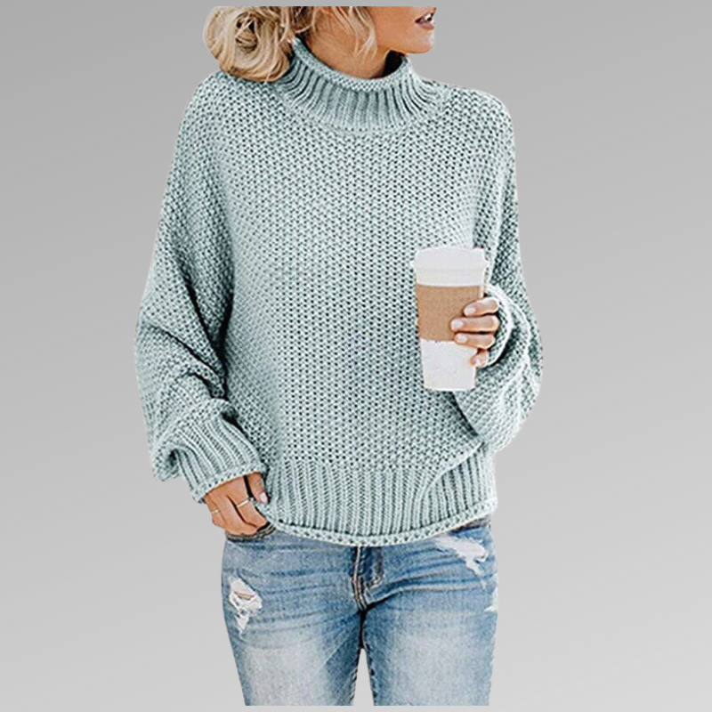 Christelle | Pull Femme Col Montant en Grosse Maille Texturée - Bleu ciel