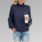 Christelle | Pull Femme Col Montant en Grosse Maille Texturée - Bleu marine