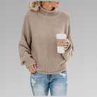Christelle | Pull Femme Col Montant en Grosse Maille Texturée - Beige