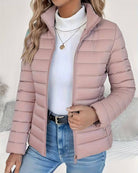 Clarisse | Veste Matelassée Courte Femme Zippée à Col Montant - Rose