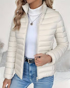 Clarisse | Veste Matelassée Courte Femme Zippée à Col Montant - Crème
