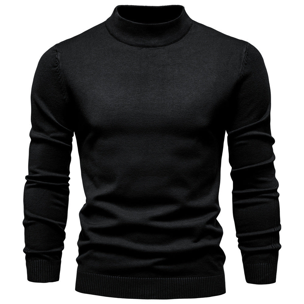 Clément | Pull Homme Col Montant en Maille Fine Coupe Ajustée - Noir