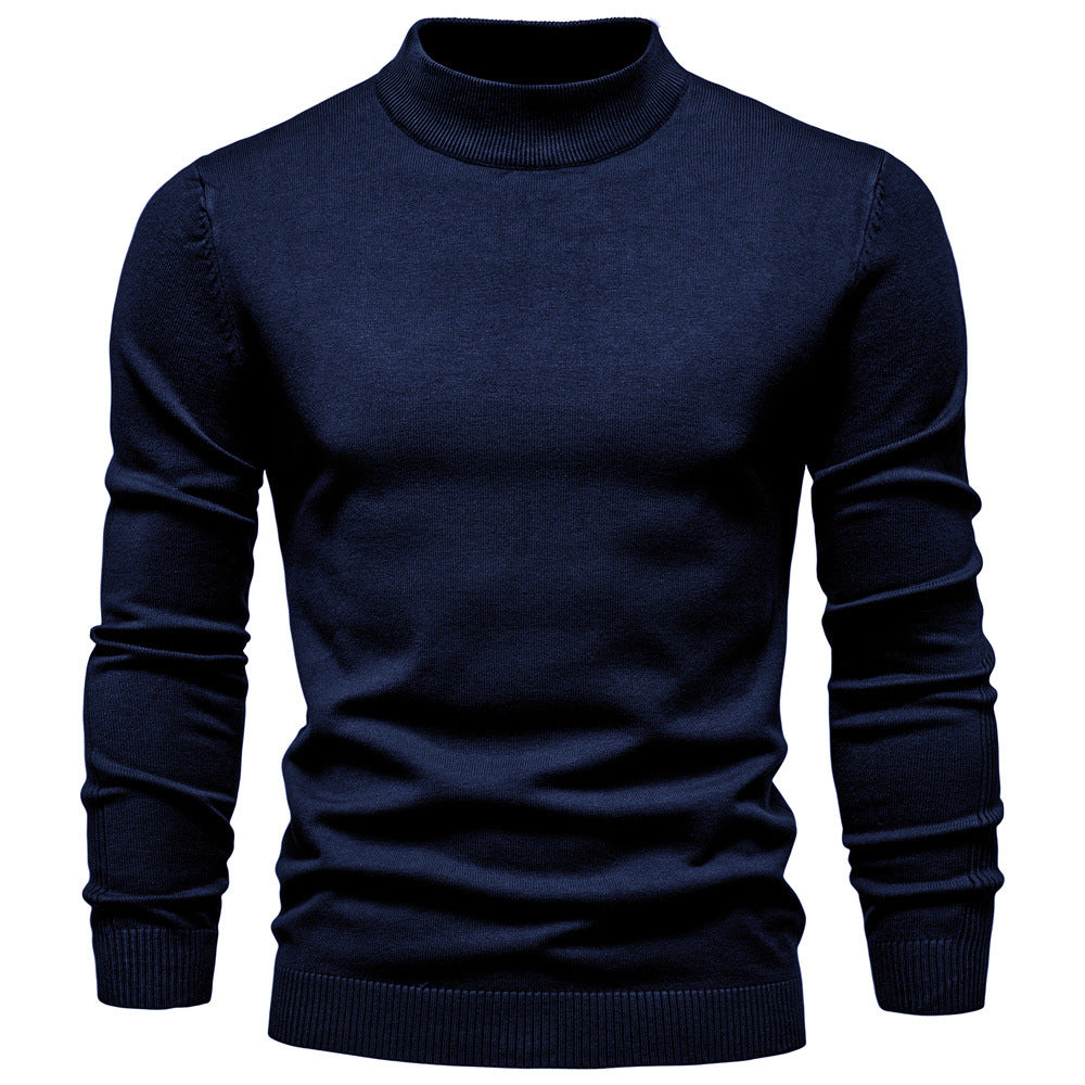 Clément | Pull Homme Col Montant en Maille Fine Coupe Ajustée - Bleu marine