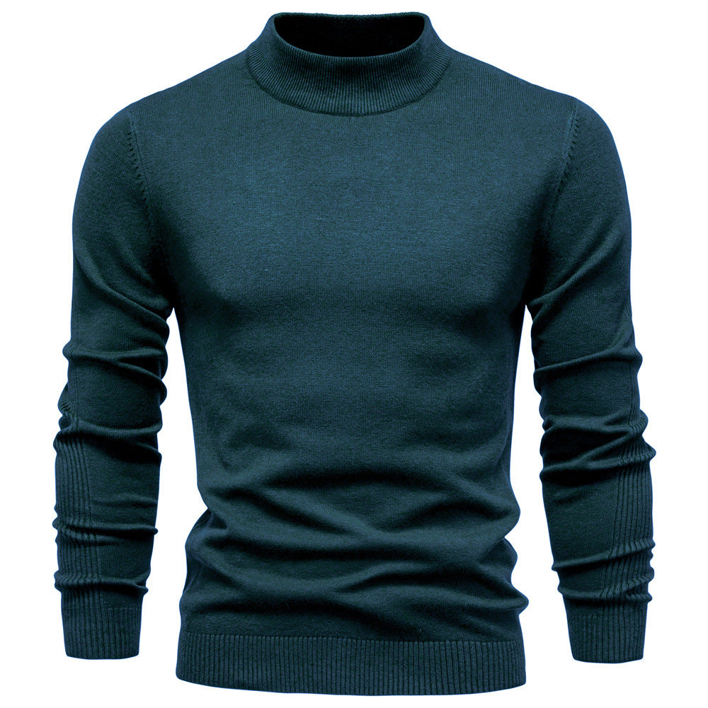 Clément | Pull Homme Col Montant en Maille Fine Coupe Ajustée - Bleu canard