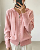 Clémentine | Gilet Zippé à Capuche Femme en Maille Douce et Bords Côtelés - Rose