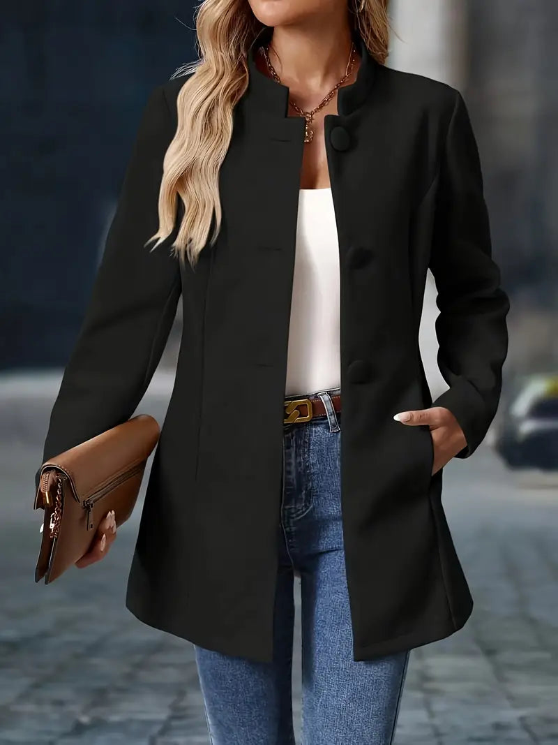 Clotilde | Veste Longue Femme à Col Montant et Gros Boutons - vue 6