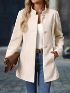 Clotilde | Veste Longue Femme à Col Montant et Gros Boutons - vue 9