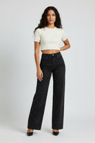 Colette | Jean Femme Taille Haute Jambe Large à Reflets Scintillants - Noir