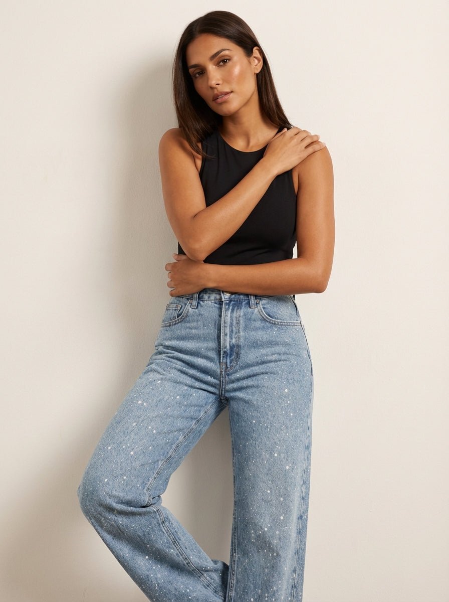 Colette | Jean Femme Taille Haute Jambe Large à Reflets Scintillants - vue 5
