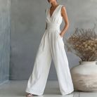 Ines Paris | Combinaison longue femme col V pantalon large ceinture