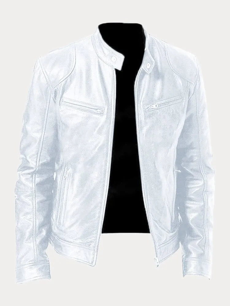 Côme | Blouson Motard Homme Effet Cuir à Col Montant Doublé - Blanc