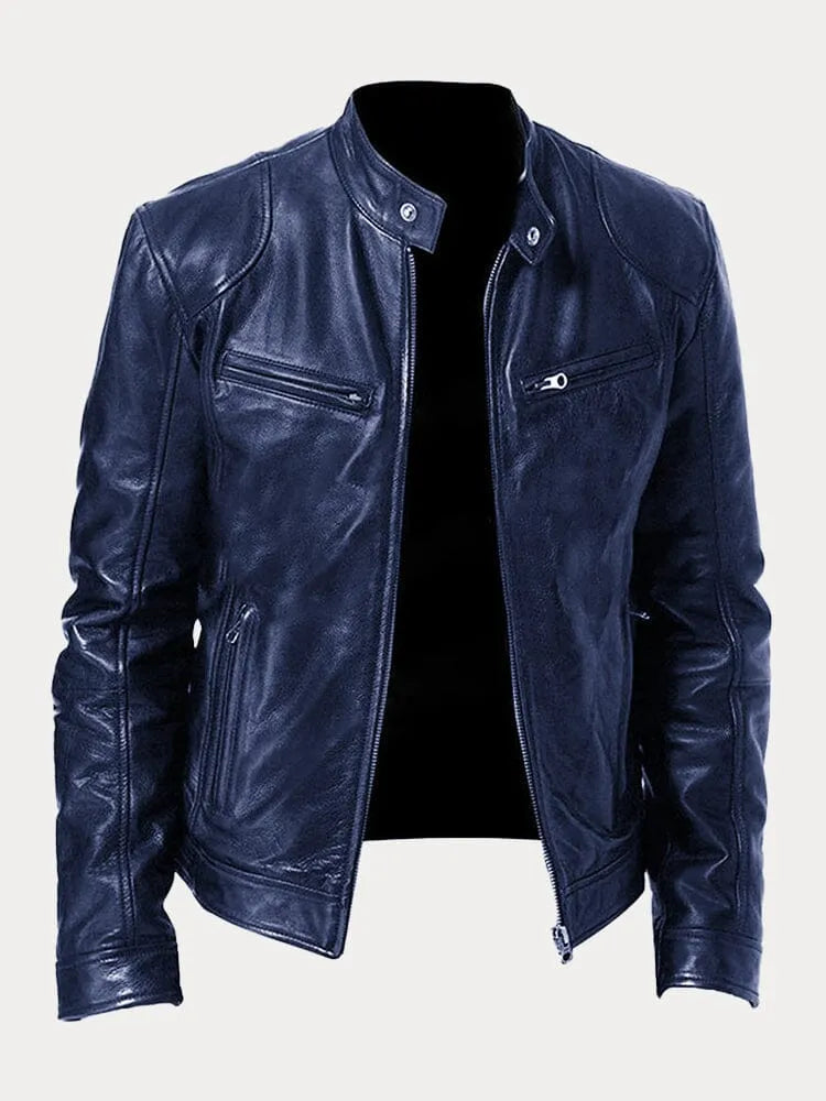 Côme | Blouson Motard Homme Effet Cuir à Col Montant Doublé - Bleu marine