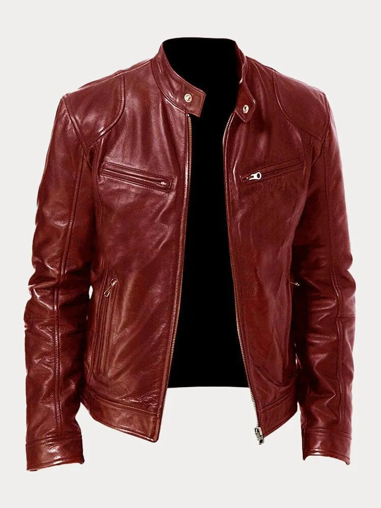 Côme | Blouson Motard Homme Effet Cuir à Col Montant Doublé - Bordeaux