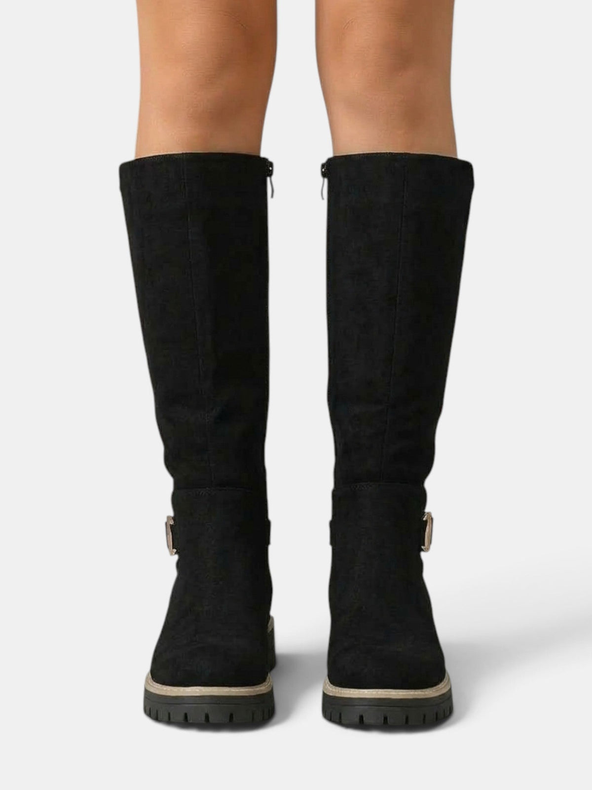 Constance | Bottes Hautes Femme Aspect Daim à Talon Large et Semelle Crantée - vue 2