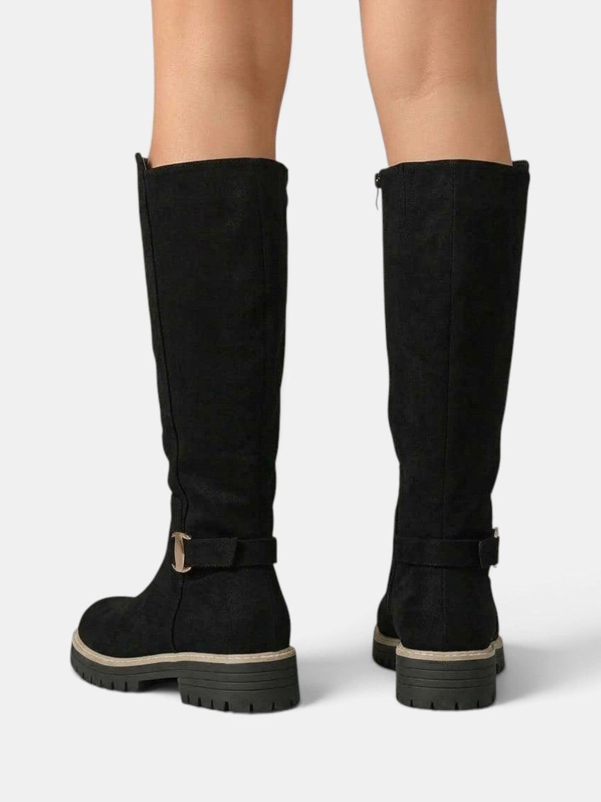 Constance | Bottes Hautes Femme Aspect Daim à Talon Large et Semelle Crantée - vue 3