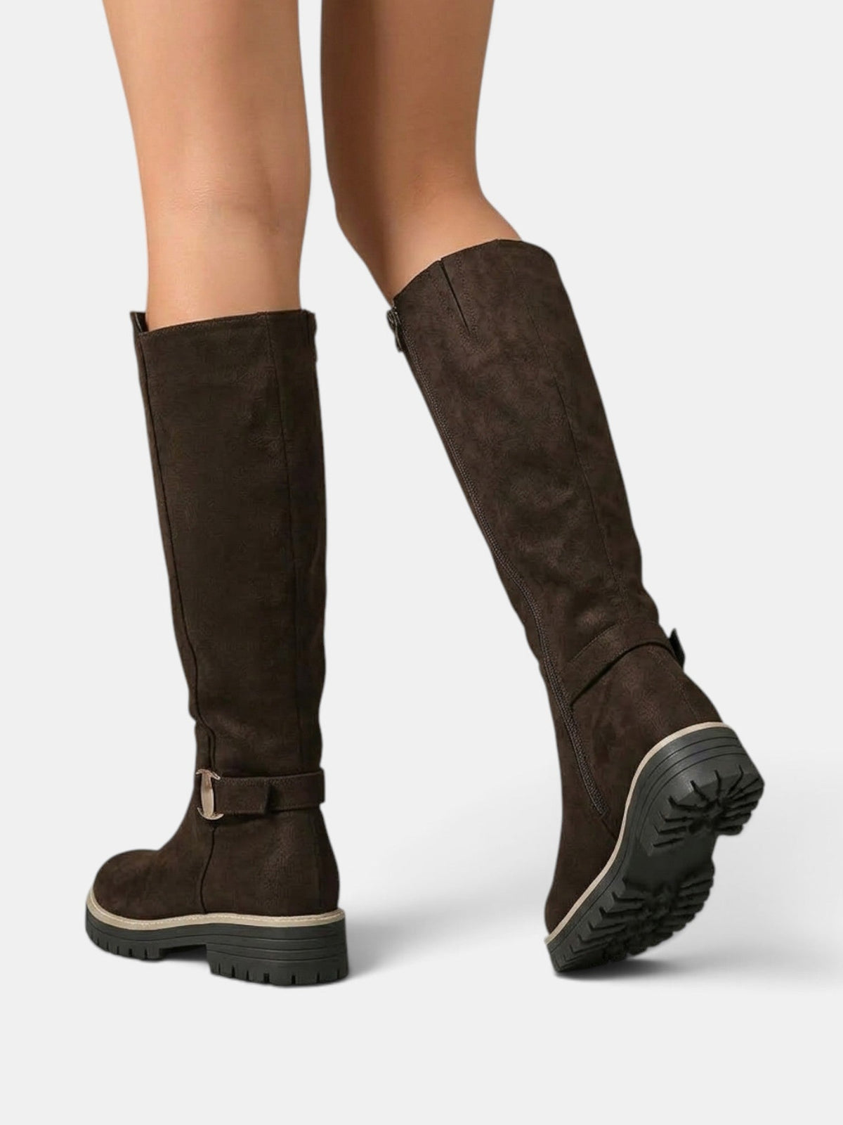 Constance | Bottes Hautes Femme Aspect Daim à Talon Large et Semelle Crantée - vue 9