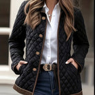 Coralie | Veste Matelassée Femme à Losanges et Boutons Dorés - Noir