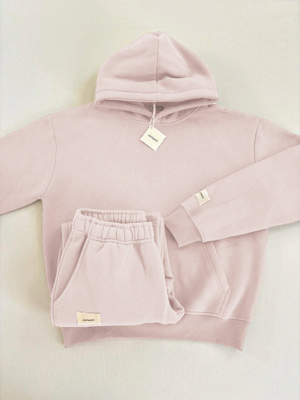 Corinne | Ensemble Sweat à Capuche et Pantalon de Jogging Femme en Molleton Doux - Rose poudré