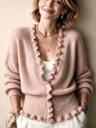 Ines Paris | Cardigan Femme Col V Boutonné – Ourlet à Volants