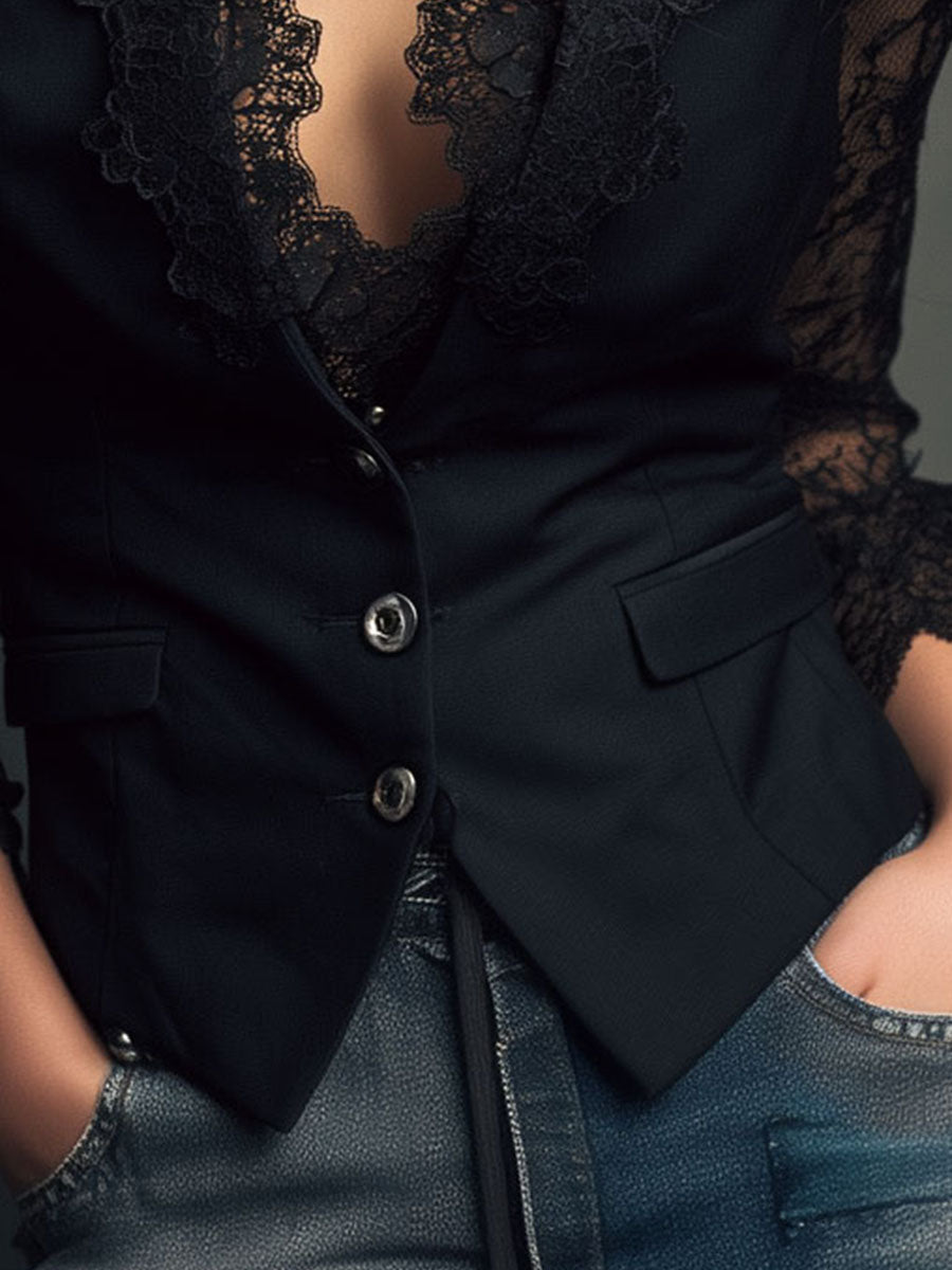 Ines Paris | Haut Style Blazer Femme Manches Semi-Transparentes