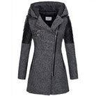Ines Paris | Manteau d'hiver femme à capuche, zip asymétrique et empiècements effet cuir