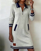 Robe manches longues femme col zippé à poches