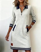 Robe manches longues femme col zippé à poches