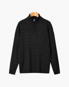 Damien | Pull Homme Demi-Zip en Maille Torsadée à Col Montant - Noir